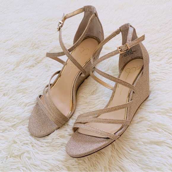 Jessica Simpson Shoes Jessica Simpson Pink Glitter Wedge Heels 75 Poshmark